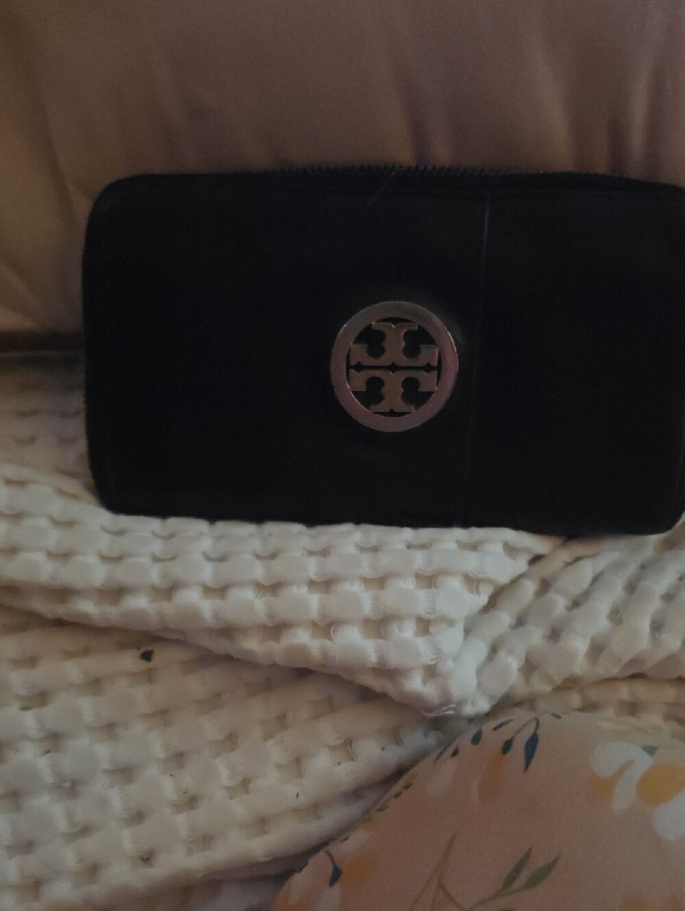 Tory Burch Black Leather Zip Wallet with Gold Hardware